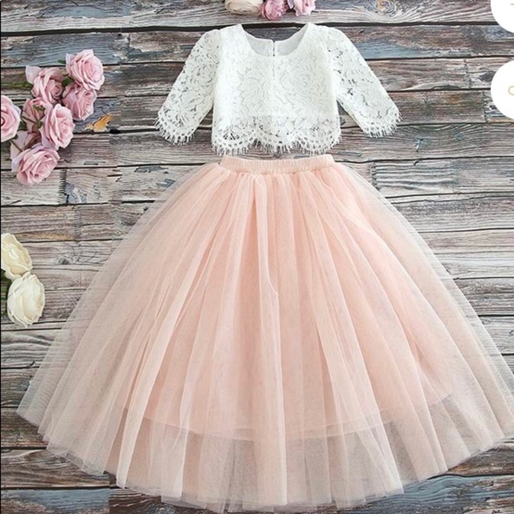 Stunning White Lace Top & Pink Tulle Skirt from Nicolettes Couture NWT